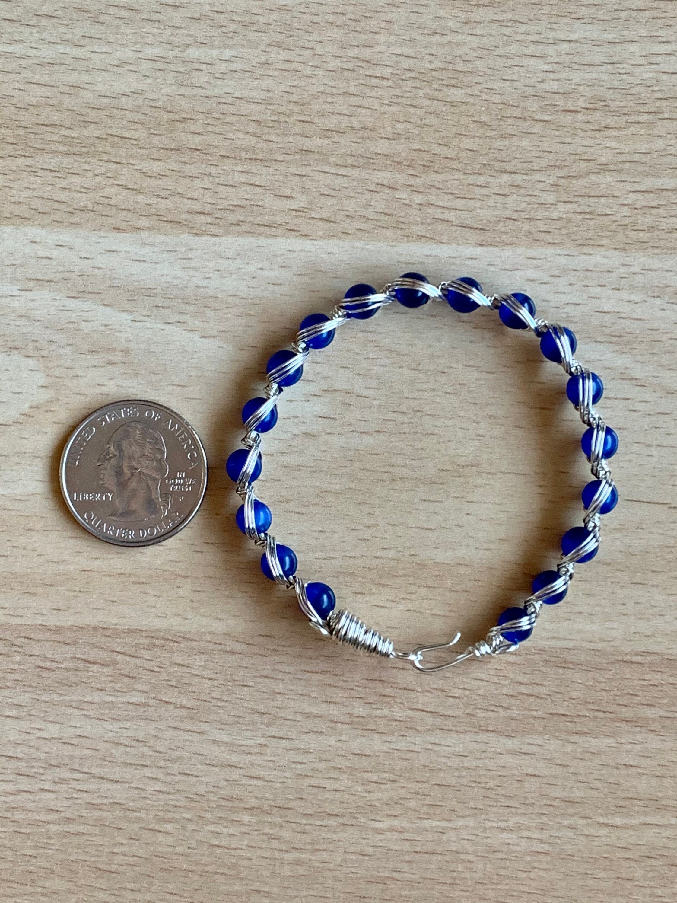 Blue Cats Eye Bracelet/silver Wire Wrapped Bracelet/cats Eye Etsy