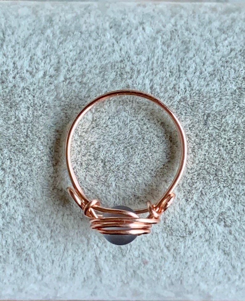 Silver Mermaid Glass Rose Gold RingWire Wrapped RingMoonstone GlassAura Glass RingBoho RingGift for Her