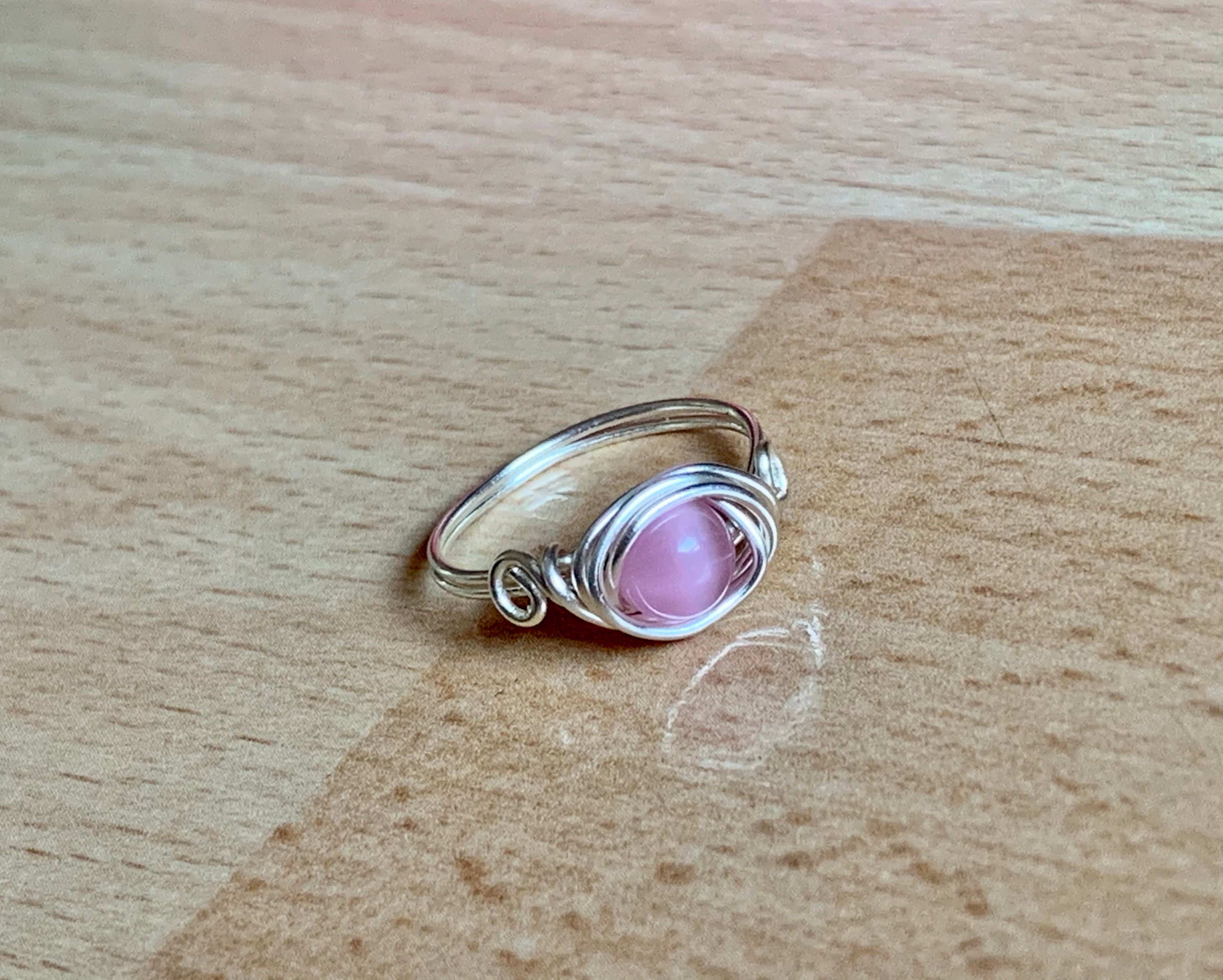 Pink Cats Eye Ring/silver Cats Eye Ring/wire Wrapped Ring