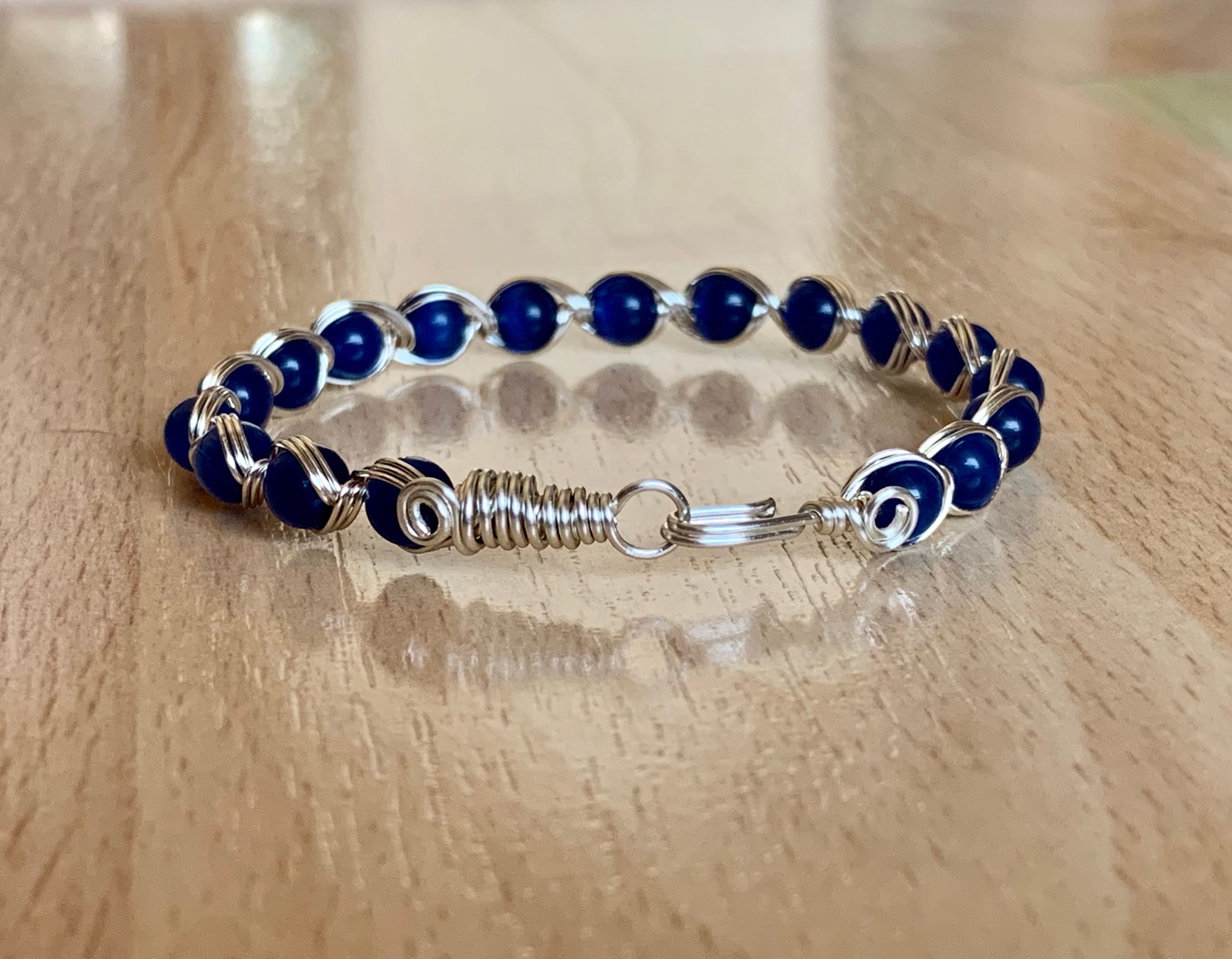 Blue Cats Eye Bracelet/silver Wire Wrapped Bracelet/cats Eye Etsy