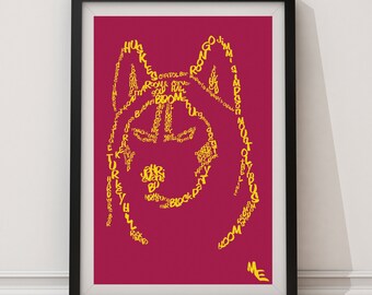 Bloomsburg Huskies Typography, Custom Wall Poster, Digital Wall Print