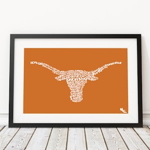 Longhorns Typography, Custom Wall Poster, Digital Wall Print