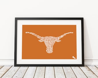 Longhorns Typography, Custom Wall Poster, Digital Wall Print