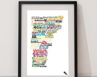 Vermont Breweries Typography Map, Custom Wall Poster, Digital Wall Print