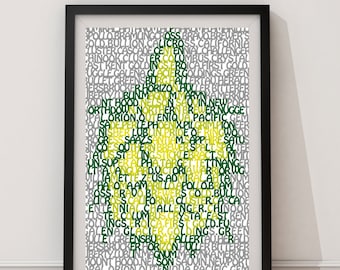 Hop Varieties Typography, Custom Wall Poster, Digital Wall Print