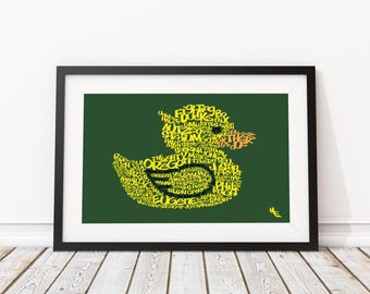 Oregon Ducks Typography, Custom Wall Poster, Digital Wall Print
