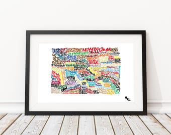 Colorado Breweries Typography Map, Custom Wall Poster, Digital Wall Print