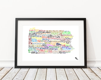 Pennsylvania Breweries Typography Map, Custom Wall Poster, Digital Wall Print