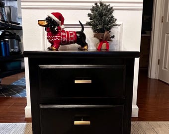 Black Modern 2-Drawer Refinished Wood Nightstand (Local Pickup Only - Portland, OR)