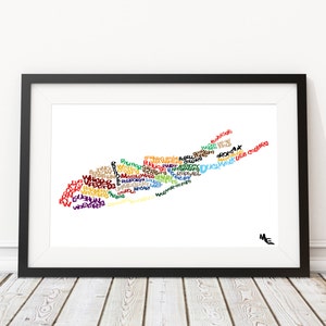Long Island Wineries Typografie Karte, individuelles Wandposter, digitaler Wanddruck