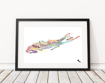 Long Island Wineries Typography Map, Custom Wall Poster, Digital Wall Print