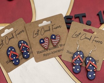 Laser ready American Flag Heart and Flip flop Earring SVG