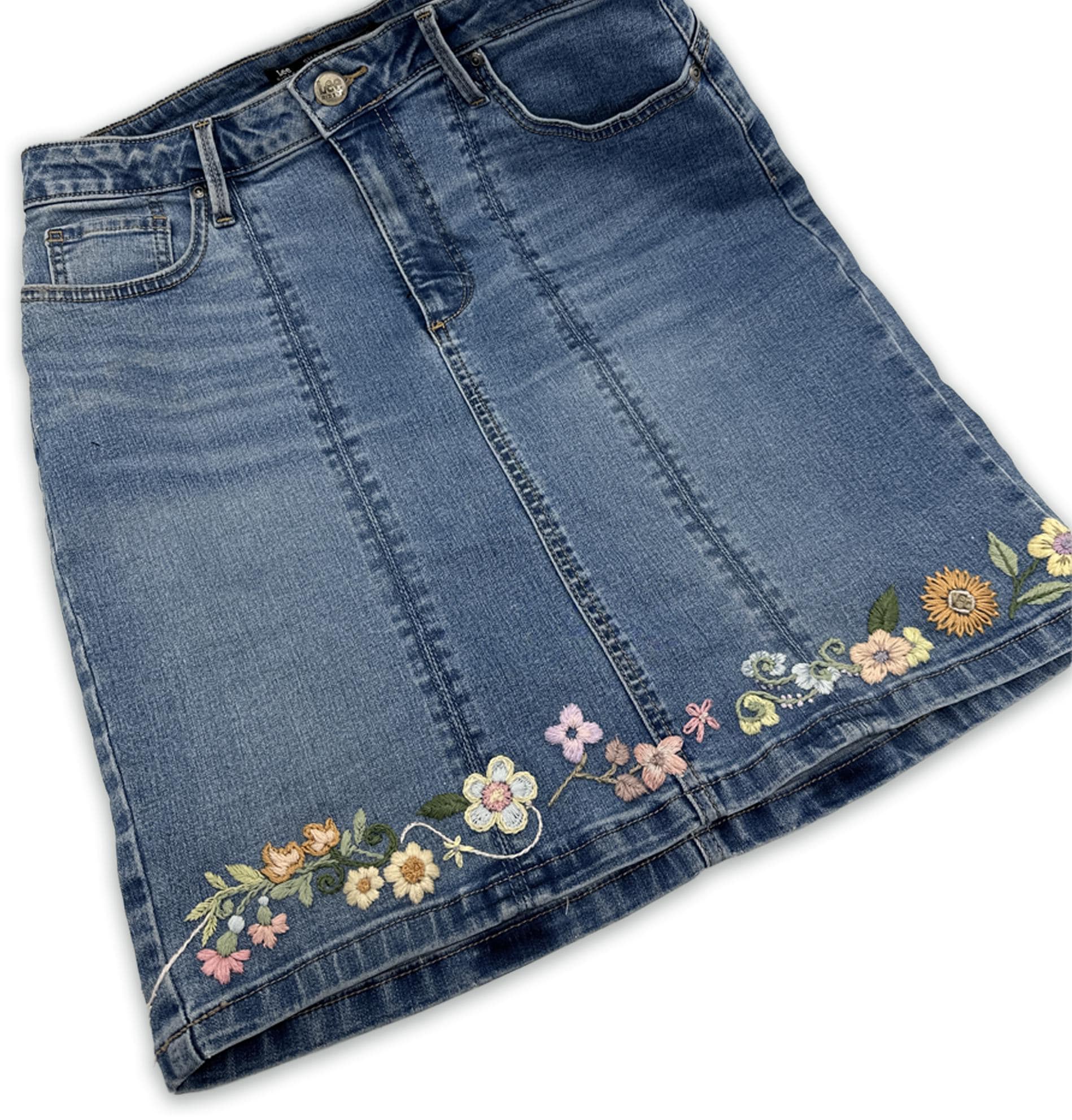 Denim Skirt Embroidered