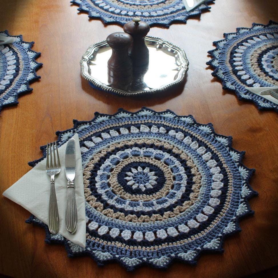 Crochet PlaceMat PATTERN, DIGITAL Download, Round Mandala Place Mat, Fun, Easy, PDF Crochet Pattern