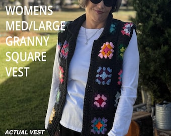 Hand Crocheted Granny Square Vest: Women's Med/Large, Updated Vintage Style