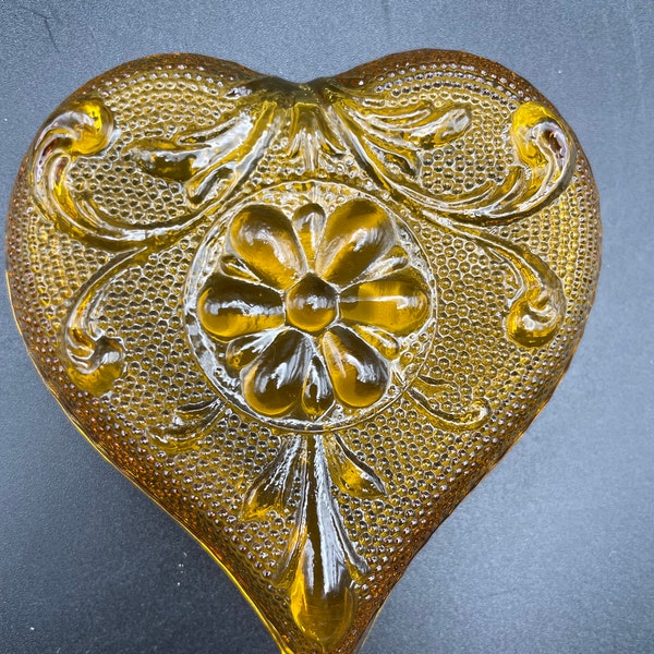 Vintage Amber Heart Shapped Trinked Dish