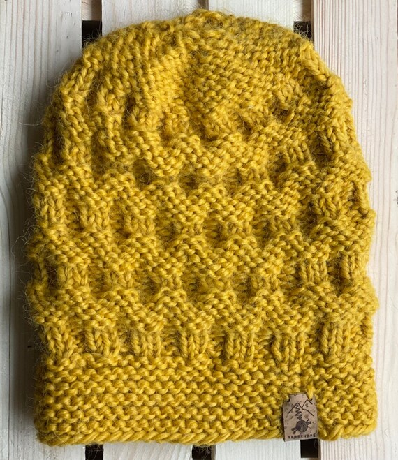 Honeycomb Beanie (sunshine Yellow Color): Handmade Knit Hat  display picture 3