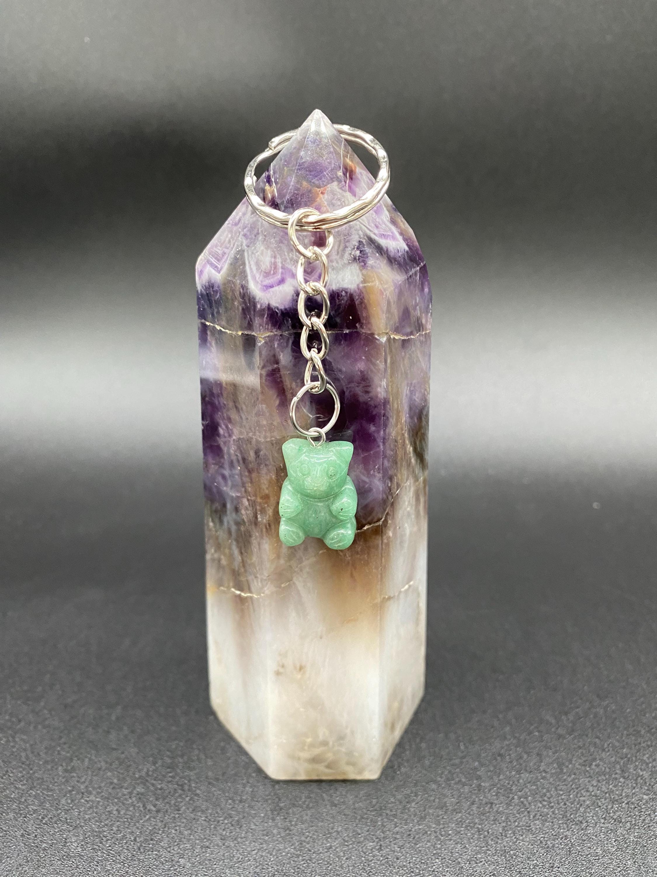 Green aventurine teddy bear keyring, animal lover gift, crystal key holder, gemstone keyring, green keychain, handmade keyring, positive gem