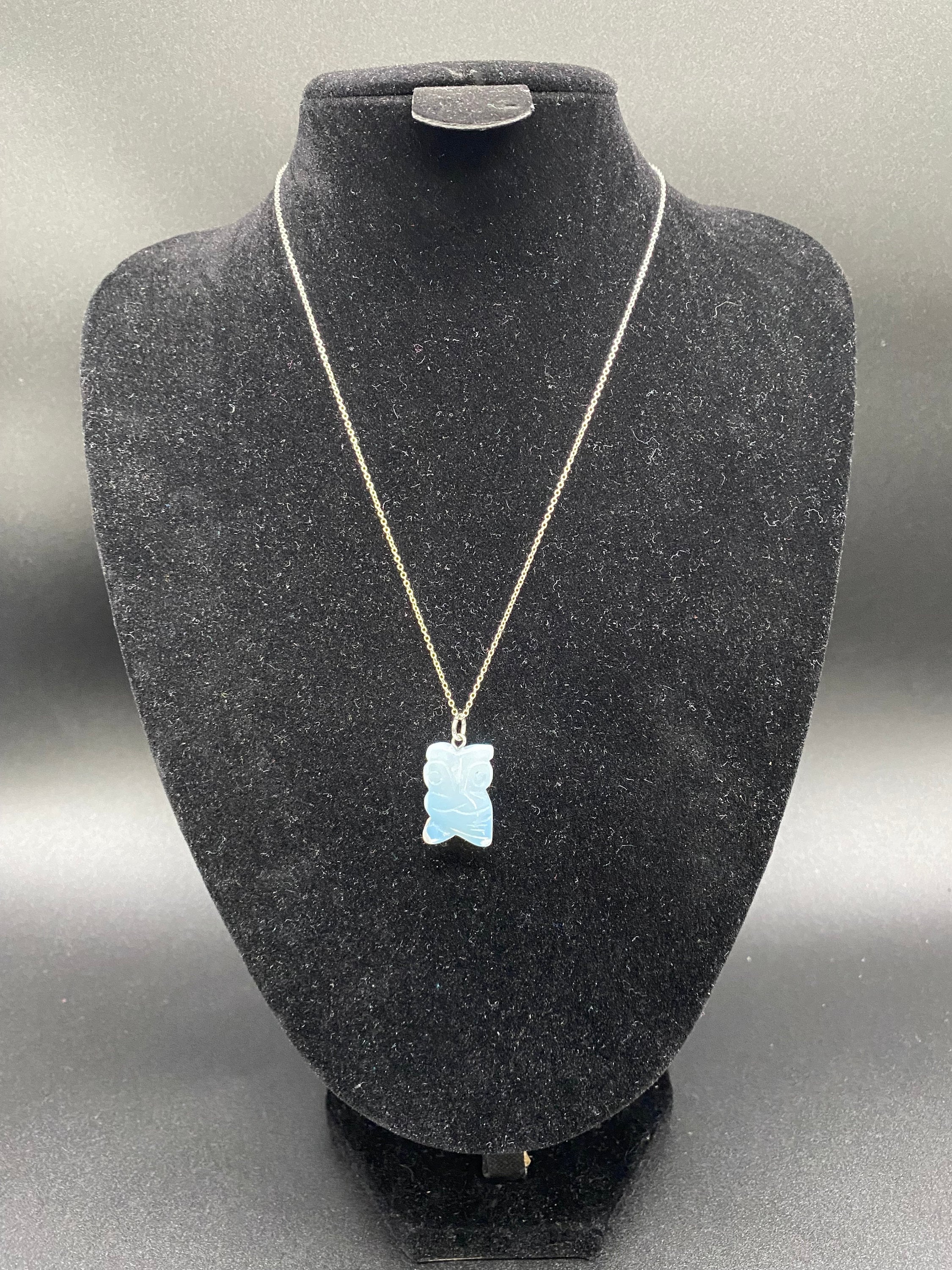 Opalite owl necklace, sterling silver necklace, pendant necklace, owl necklace, animal lover gift, C