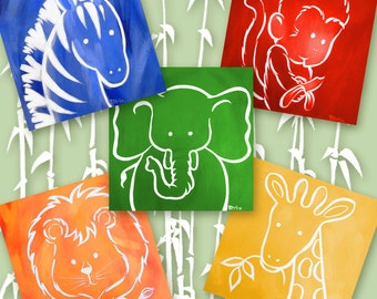 Instant Digital Download Baby Jungle Zoo Animals Elephant Lion Zebra Giraffe Monkey Jungle Safari - Art Print Files - Wall Art Kids Nursery
