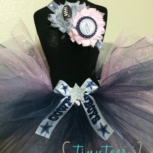 Dallas Cowboys Tutu And Matching Bow- This adorable blue and pink tutu has no glitter so it is more baby friendly yet still stunning!