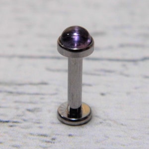 Amethyst Labret Stud - 3mm - Titanium - 16 or 14 Gauge - Helix Piercing - Tragus Earring