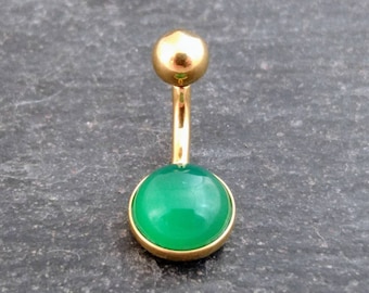 Green Onyx Belly Bar -  Gold 316l Surgical Steel - Belly Ring