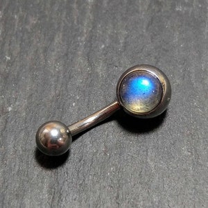 Labradorite Belly Bar - 6mm Gem - 316l Steel - 14 gauge Belly Button Ring - 3 Sizes
