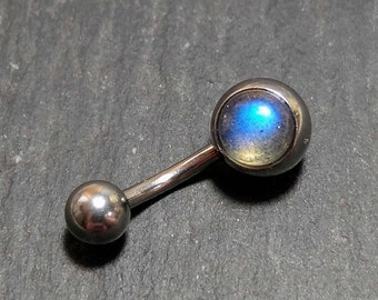 Labradorite Belly Bar - 6mm Gem - 316l Steel - 14 gauge Belly Button Ring - 3 Sizes