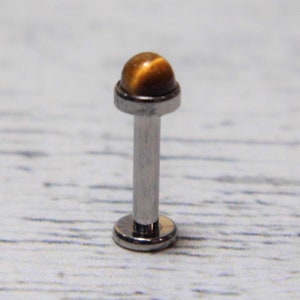 Tigers Eye Labret Stud - Titanium  - 3mm - Internally Threaded - Natural Tigers Eye - Helix Piercing