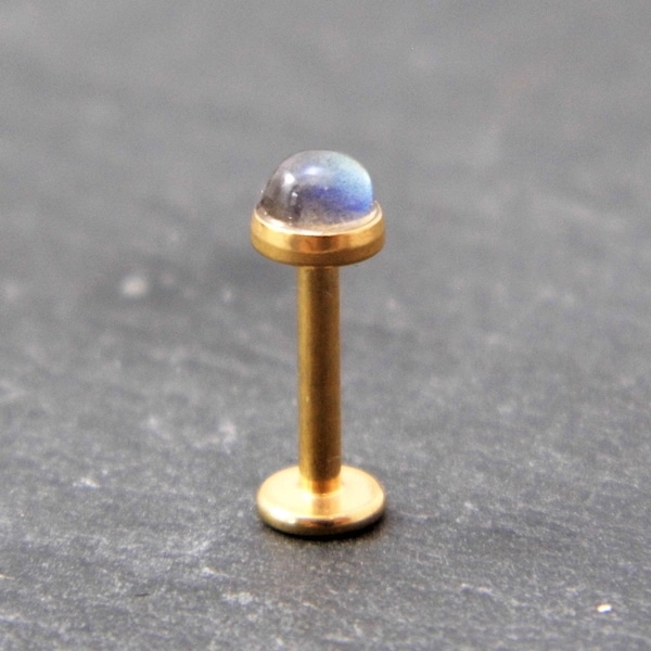 Labradorite Gold Labret - Internally Threaded Stud - 16G or 14G - Choice of Bar Lengths