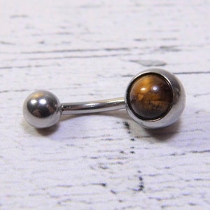 Tigers Eye Belly Bar - 6mm Gem - Surgical Steel - Belly Ring - 3 Different Bar Lengths - Belly Button Piercing