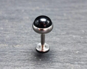 Black Onyx Labret  - 5mm Gemstone - Flat Back - Surgical Steel