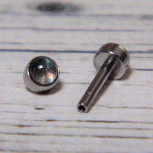 Double Natural Labradorite Labret Stud - 3mm - 316L Steel - Internally Threaded - Double Gem
