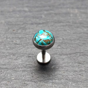 Copper Turquoise Labret 5mm Gemstone Surgical Steel Flat Back Helix Piercing Etsy