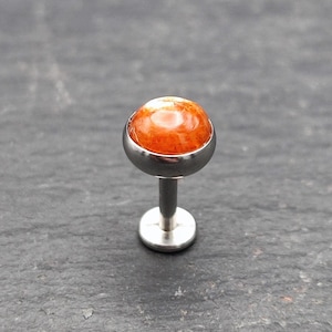 Sunstone Labret  - 5mm Gemstone - Surgical Steel - Flat Back - 16 Gauge or 14 Gauge