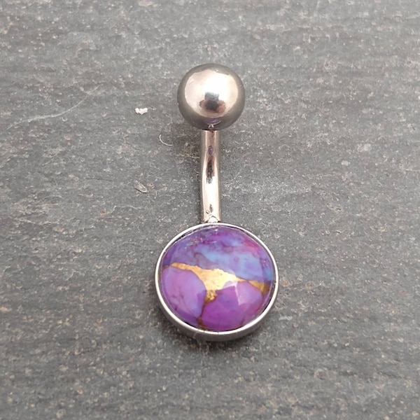 Purple Copper Turquoise Belly Bar - Surgical Steel - Turquoise Belly Button Piercing Ring