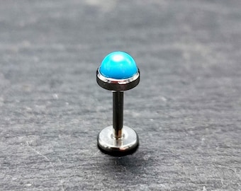 Turquoise Threadless Labret Stud - Surgical Steel - 18 Gauge Push Pin - Flat Back
