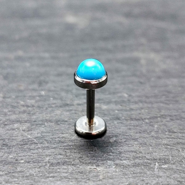Turquoise Threadless Labret Stud - Surgical Steel - 18 Gauge Push Pin - Flat Back