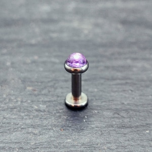 Amethyst Labret Stud, 3mm Cabochon Polished Surgical Steel 316L, 14G or 16G, 4 Different Lengths Tragus Helix Monroe Conch