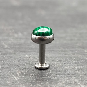 Malachite Labret Stud  - Surgical Steel - 5mm Gemstone - Flat Back Labret