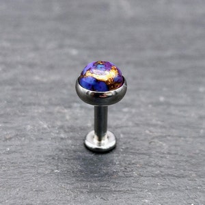Purple Copper Turquoise Labret Stud  - 5mm Gemstone - Surgical Steel - Flat Back - Helix - Conch - Tragus