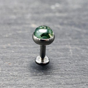 Moss Agate Labret  - 5mm Gemstone - Flat Back - 16 Gauge or 14 Gauge