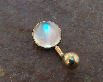 Indian Rainbow Moonstone Belly Bar - Gold 316l Steel - 4 bar lengths - 14 gauge - Belly Ring