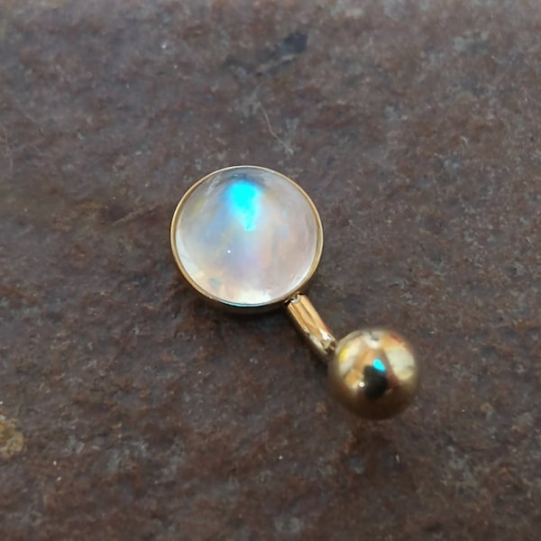 Indian Rainbow Moonstone Belly Bar - Gold 316l Steel - 4 bar lengths - 14 gauge - Belly Ring