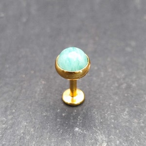 Amazonite Gold Labret  - 5mm Gemstone - 316L Steel - Flat Back - 16 Gauge
