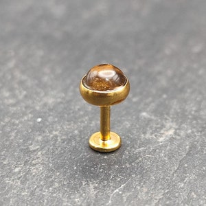 Rauchquarz Gold Labret - 5 mm Edelstein - 316L Stahl - Flat Back Stud