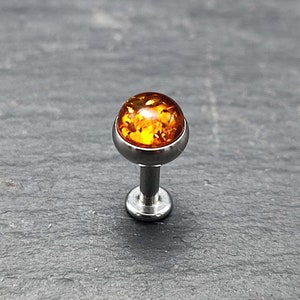 Amber Labret  - 5mm Gemstone - Flat Back - Surgical Steel  - Helix - Conch - Tragus