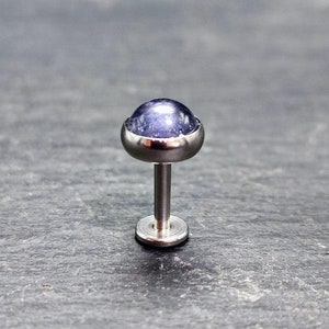 Iolite Labret  - 5mm Gemstone - 316L Steel - Natural - Internally Threaded  - Helix - Conch - Tragus