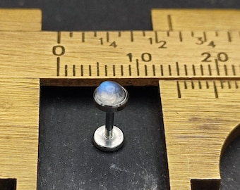 Moonstone Threadless Labret Stud - 18 Gauge Push Pin Stud - Surgical Steel